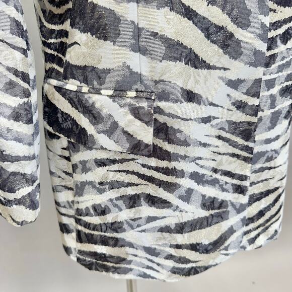 Caché Jacquard Blazer Size 10 Metallic Zebra Floral Print Longline Vintage Y2k - Picture 10 of 16